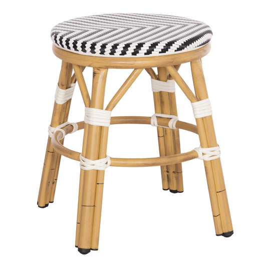 ALUMINUM ROUND STOOL CHINO HM6285.03 BAMBOO LOOK-TEXTILENE IN WHITE-BLACK Φ36x46Hcm. image 1