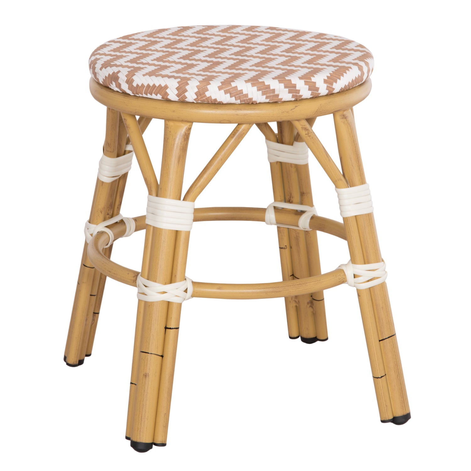 ALUMINUM ROUND STOOL CHINO HM6285.04 BAMBOO LOOK-TEXTILENE WHITE & BROWN Φ36x46Hcm. image 1