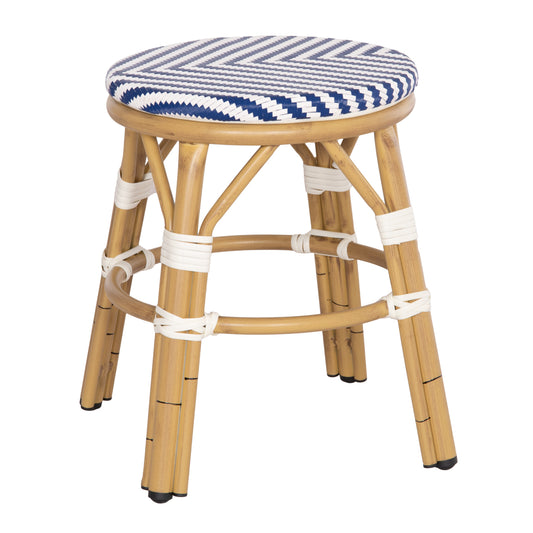ALUMINUM ROUND STOOL CHINO HM6285.05 BAMBOO LOOK-TEXTILENE WHITE & BLUE Φ36x46Hcm. image 1