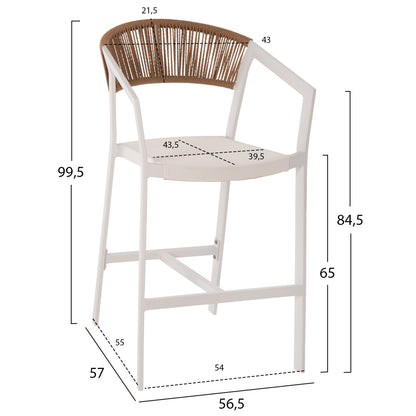 BAR STOOL ALUMINUM WHITE HM5892.12 MEDIUM HEIGHT WITH ARMS-RATTAN&TEXTLINE 55x56.5x99H.