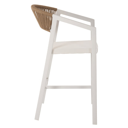 BAR STOOL ALUMINUM WHITE HM5892.12 MEDIUM HEIGHT WITH ARMS-RATTAN&TEXTLINE 55x56.5x99H.