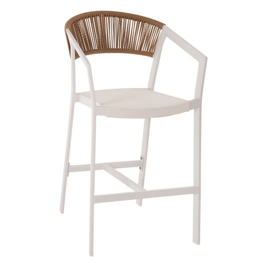 BAR STOOL ALUMINUM WHITE HM5892.12 MEDIUM HEIGHT WITH ARMS-RATTAN&TEXTLINE 55x56.5x99H. image 1