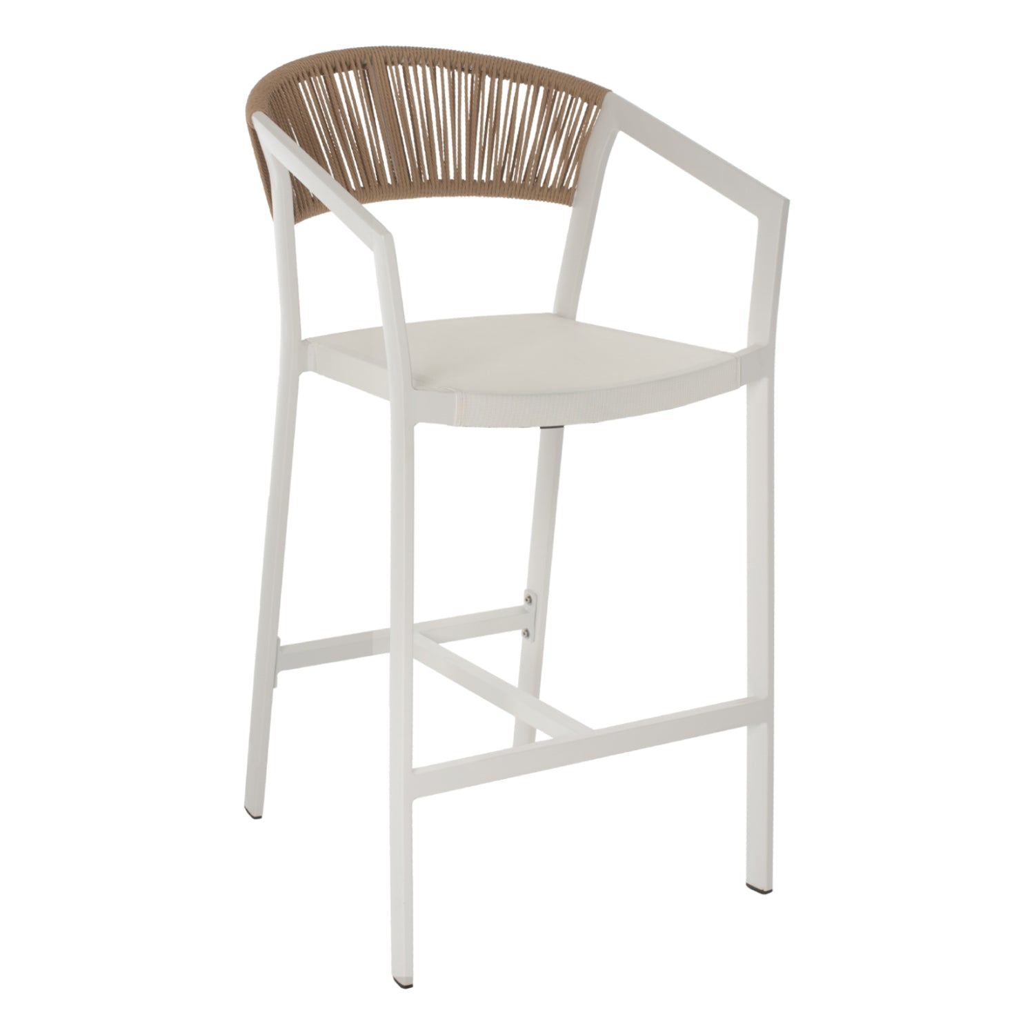 BAR STOOL ALUMINUM WITH ARMS WHITE PE RATTAN BACK TEXTLINE SEAT 56x58x105Hcm.HM5892.02 image 1