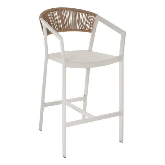 BAR STOOL ALUMINUM WITH ARMS WHITE PE RATTAN BACK TEXTLINE SEAT 56x58x105Hcm.HM5892.02 image 1