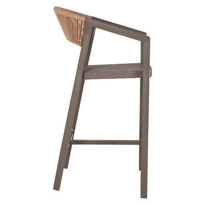 BAR STOOL ALUMINUM WITH ARMS CHAMPAGNE PE RATTAN TEXTLINE WHITE 56x58x105Hcm.HM5892.03