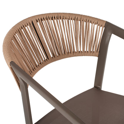 BAR STOOL ALUMINUM WITH ARMS CHAMPAGNE PE RATTAN TEXTLINE WHITE 56x58x105Hcm.HM5892.03