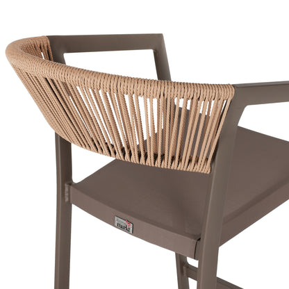 BAR STOOL ALUMINUM WITH ARMS CHAMPAGNE PE RATTAN TEXTLINE WHITE 56x58x105Hcm.HM5892.03