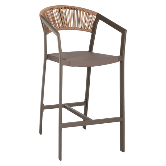 BAR STOOL ALUMINUM WITH ARMS CHAMPAGNE PE RATTAN TEXTLINE WHITE 56x58x105Hcm.HM5892.03 image 1