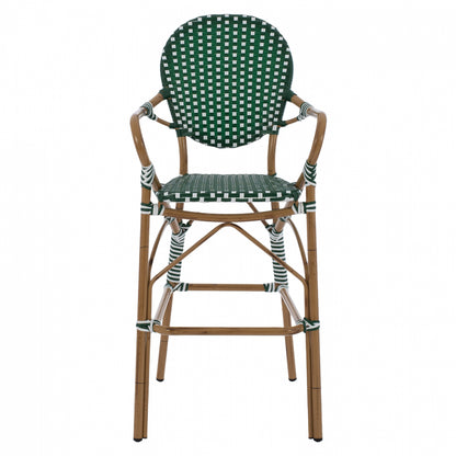 ALUMINUM STOOL BAMBOO LOOK WITH WICKER GREEN WHITE HM5794.01 56x60x126 cm.