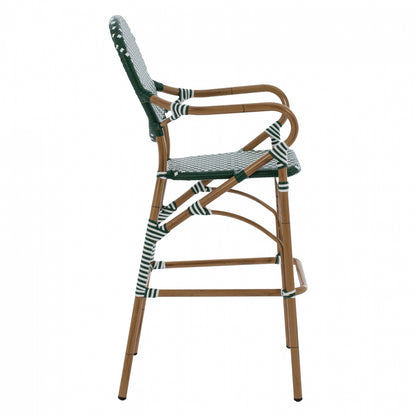 ALUMINUM STOOL BAMBOO LOOK WITH WICKER GREEN WHITE HM5794.01 56x60x126 cm.