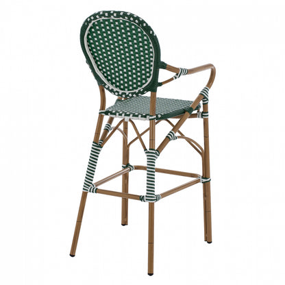 ALUMINUM STOOL BAMBOO LOOK WITH WICKER GREEN WHITE HM5794.01 56x60x126 cm.
