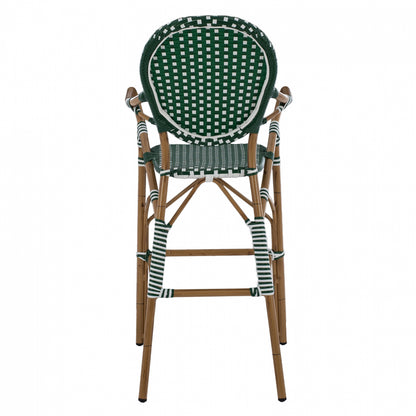 ALUMINUM STOOL BAMBOO LOOK WITH WICKER GREEN WHITE HM5794.01 56x60x126 cm.