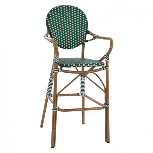 ALUMINUM STOOL BAMBOO LOOK WITH WICKER GREEN WHITE HM5794.01 56x60x126 cm. image 1