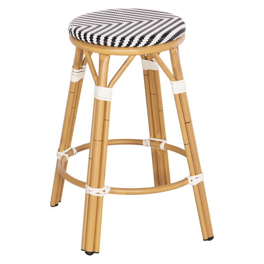 ALUMINUM MEDIUM HEIGHT BAR STOOL CHINO HM6286.03 BAMBOO LOOK & TEXTILENE BLACK 43x43x65Hcm. image 1