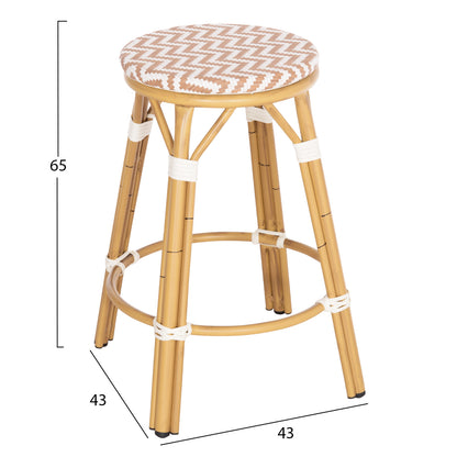 ALUMINUM MEDIUM HEIGHT BAR STOOL CHINO HM6286.04 BAMBOO LOOK IN NATURAL & TEXTILENE 43x43x65Hcm.