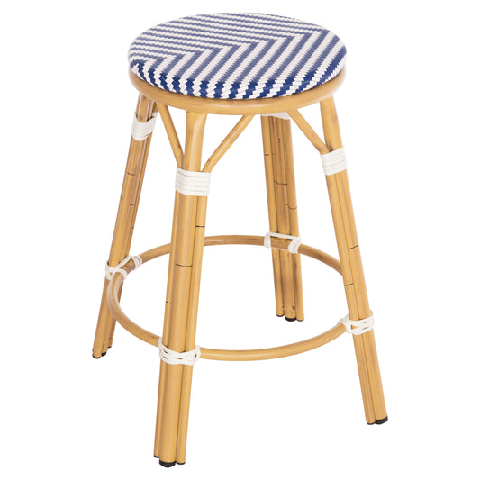 ALUMINUM MEDIUM HEIGHT BAR STOOL CHINO HM6286.05 BAMBOO LOOK & TEXTILENE IN BLUE 43x43x65Hcm. image 1