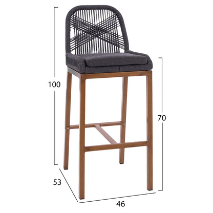 BAR STOOL ALUMINUM BEIGE AND ROPE GREY 46x53x100Hcm.HM5791.12