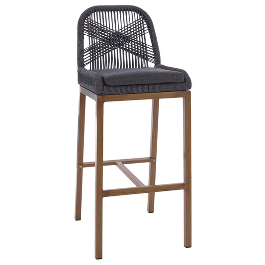 BAR STOOL ALUMINUM BEIGE AND ROPE GREY 46x53x100Hcm.HM5791.12 image 1