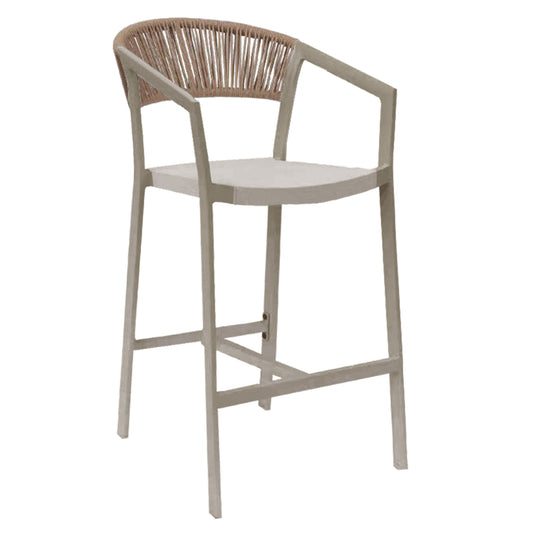 BAR STOOL ALUMINUM CHAMPAGNE HM5892.13 MEDIUM HEIGHT WITH ARMS-RATTAN & TEXTLINE 55x56.5x99Hcm. image 1