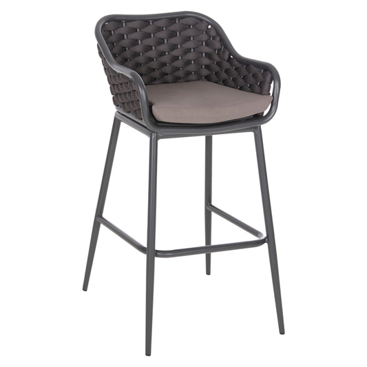 BAR STOOL ALUMINUM FRAME DARK GREY-ROPE BROWN 50x50x103Hcm.HM5862.01 image 1