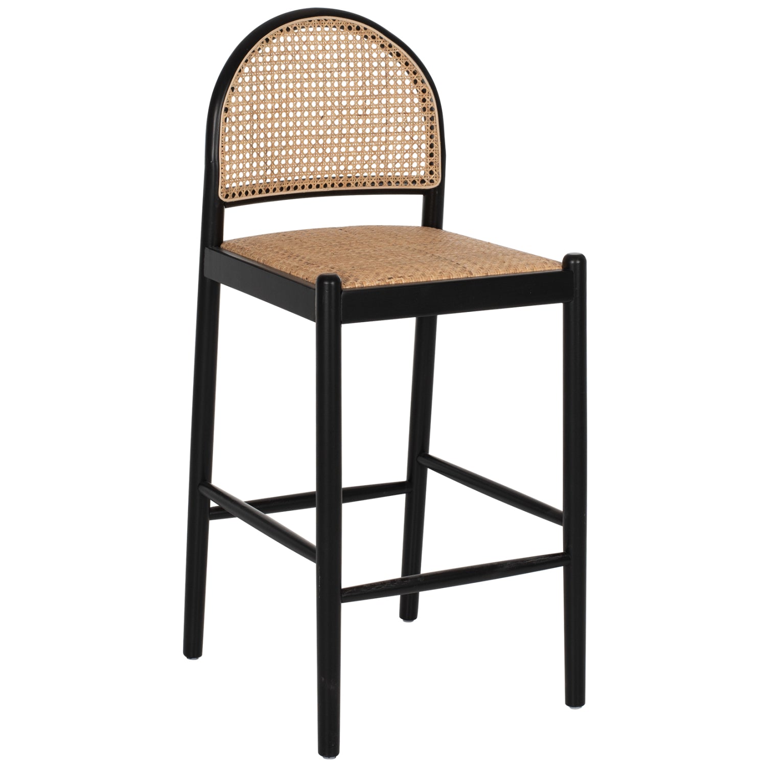BAR STOOL BEECH WOOD BLACK RATTAN BEIGE 46Χ48Χ94Hcm.HM9408.02 image 1