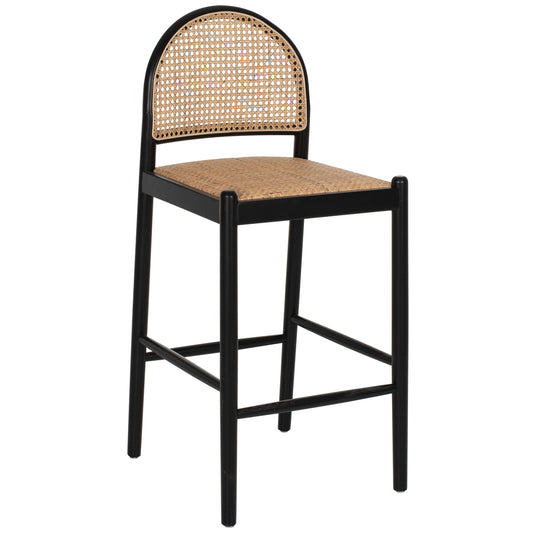 BAR STOOL BEECH WOOD BLACK RATTAN BEIGE 46Χ48Χ94Hcm.HM9408.02 image 1