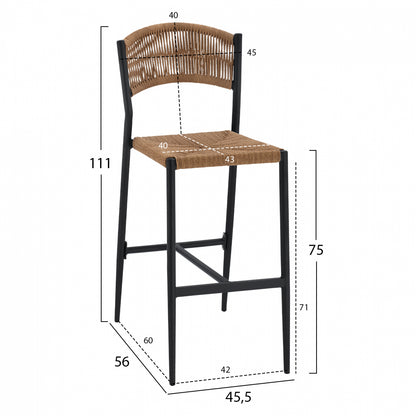 CHARCOAL ALUMINUM BAR STOOL WITH PE ROPE BEIGE HM5789.02 45,5x56x111 cm.