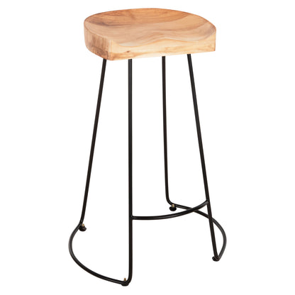 BAR STOOL ELEANOR HM8363.21 SOLID ACACIA WOOD-BLACK METAL FRAME 53,5x42x77Hcm. image 1