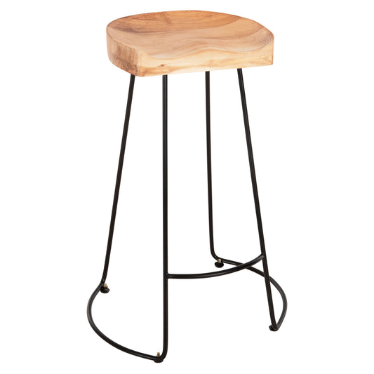 BAR STOOL ELEANOR HM8363.21 SOLID ACACIA WOOD-BLACK METAL FRAME 53,5x42x77Hcm. image 1