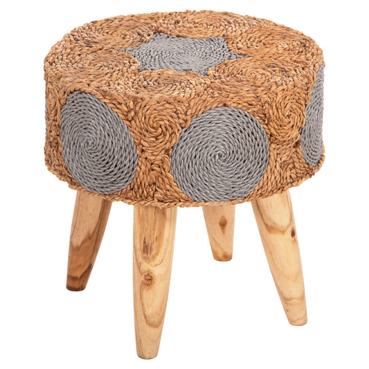 STOOL BEAM HM7826 TEAK WOOD AND SEAGRASS RUSH IN NATURAL & GREY Φ43x45Hcm. image 1