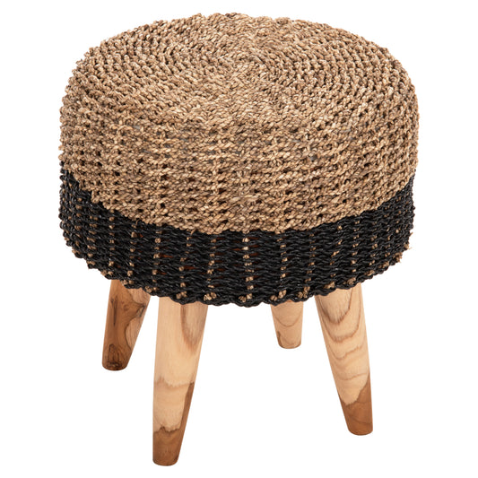 STOOL BEAM HM7827 TEAK WOOD AND SEAGRASS RUSH IN NATURAL & BLACK Φ43x45Hcm. image 1