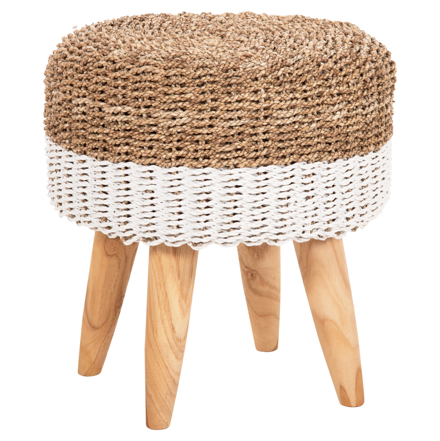 STOOL BEAM HM7827.01 TEAK WOOD AND SEAGRASS RUSH IN NATURAL & WHITE Φ42x46Hcm. image 1