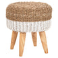 STOOL BEAM HM7827.01 TEAK WOOD AND SEAGRASS RUSH IN NATURAL & WHITE Φ42x46Hcm. image 1