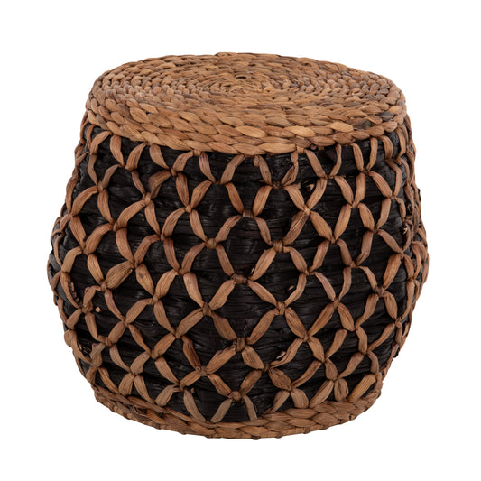 STOOL TEOFILO HM7869 IN NATURAL AND BLACK-HYDROHYACINTH MAT Φ43x38Hcm. image 1