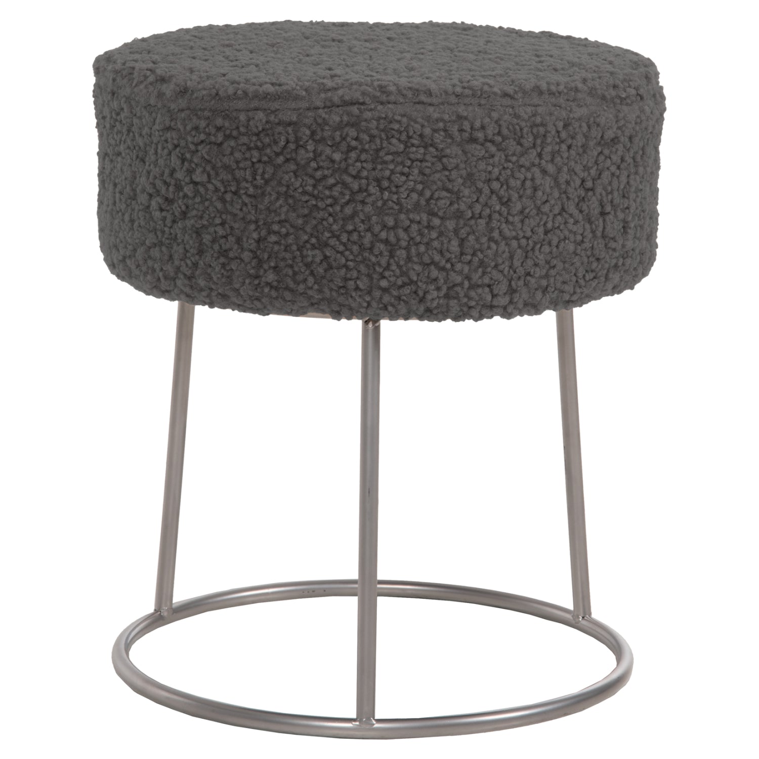 STOOL KARLO HM8411.21 GREY BOUCLE FABRIC WITH SILVER BASE Φ35x41Hcm. image 1