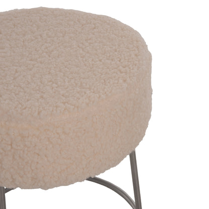 STOOL KARLO HM8411.23 WHITE BOUCLE FABRIC WITH SILVER BASE Φ35x41Hcm.