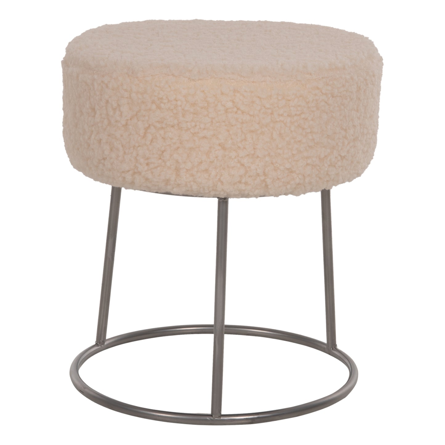 STOOL KARLO HM8411.23 WHITE BOUCLE FABRIC WITH SILVER BASE Φ35x41Hcm. image 1