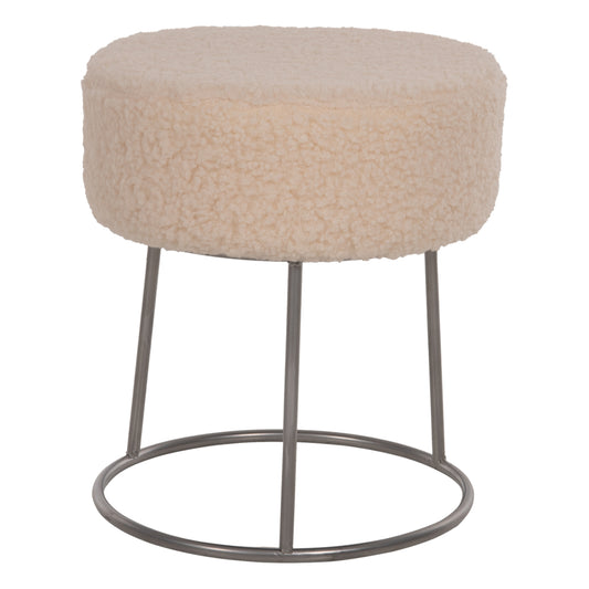STOOL KARLO HM8411.23 WHITE BOUCLE FABRIC WITH SILVER BASE Φ35x41Hcm. image 1