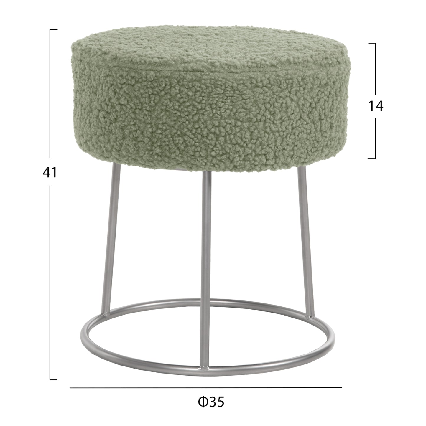 STOOL KARLO HM8411.27 PISTACHIO GREEN BOUCLE FABRIC WITH SILVER BASE Φ35x41Hcm.