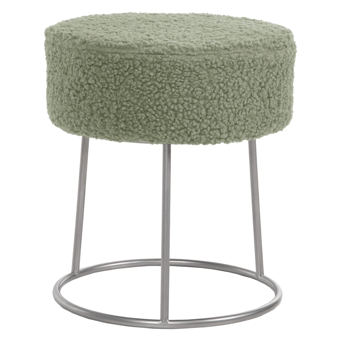 STOOL KARLO HM8411.27 PISTACHIO GREEN BOUCLE FABRIC WITH SILVER BASE Φ35x41Hcm. image 1