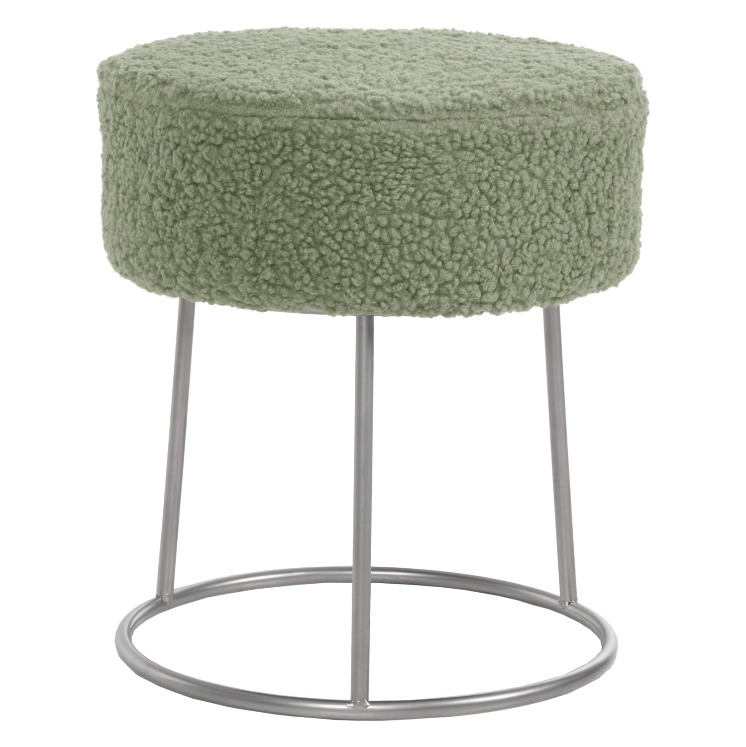 STOOL KARLO HM8411.27 PISTACHIO GREEN BOUCLE FABRIC WITH SILVER BASE Φ35x41Hcm. image 1