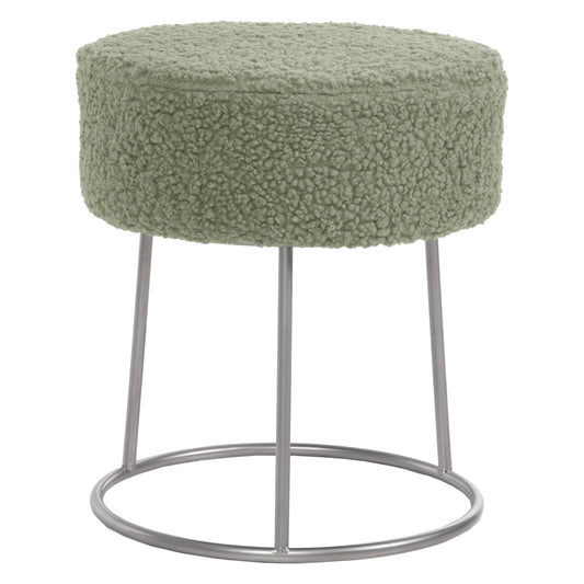 STOOL KARLO HM8411.27 PISTACHIO GREEN BOUCLE FABRIC WITH SILVER BASE Φ35x41Hcm. image 1