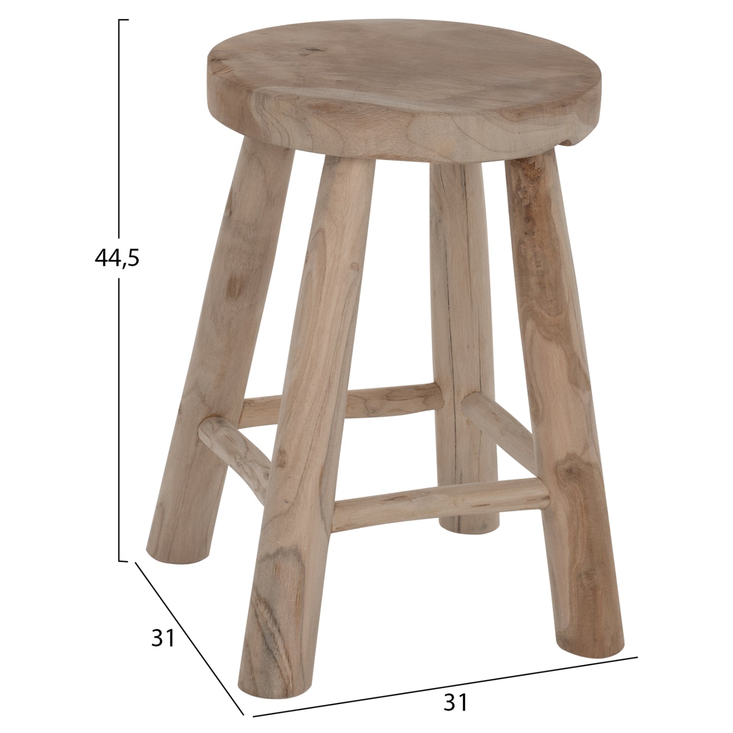 STOOL KONT HM9337 SOLID TEAK SHORT NATURAL Φ30Χ45Ηcm.