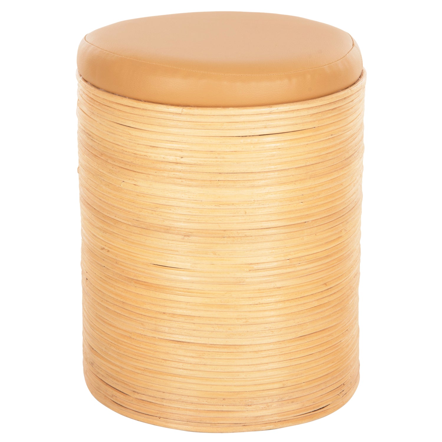 ROUND STOOL MITCH HM9886 NATURAL RATTAN-BEIGE PU SEAT Φ37x47Hcm. image 1