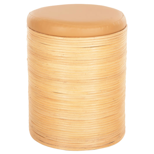 ROUND STOOL MITCH HM9886 NATURAL RATTAN-BEIGE PU SEAT Φ37x47Hcm. image 1