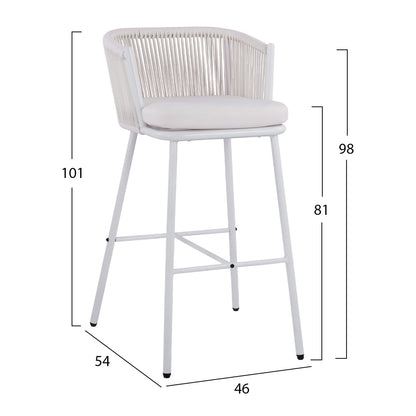Stool with metallic frame and rope white HM5714.03 46x54x101 cm
