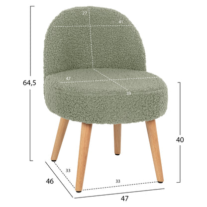 STOOL YASMINE HM8395.27 LOW BACKREST- BOUCLE FABRIC IN PISTACHIO GREEN COLOR-WOODEN LEGS 47x46x64,5Hcm.