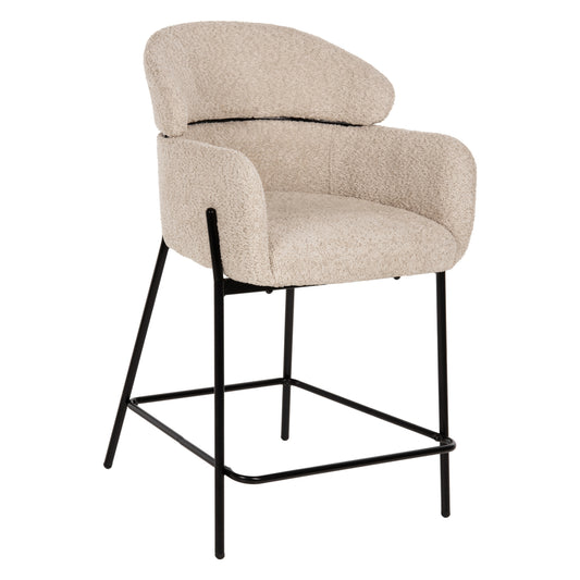 BAR STOOL MEDIUM HEIGHT WOLF HM8584.02 ECRU BOUCLE FABRIC-BLACK METAL LEGS 56x56x96Hcm. image 1