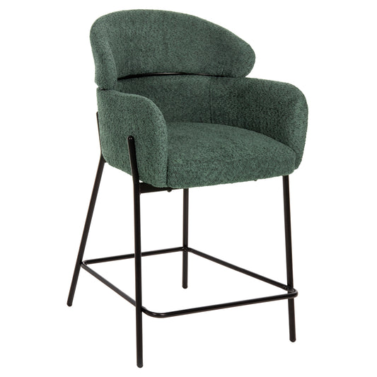 BAR STOOL MEDIUM HEIGHT WOLF HM8584.03 PETROL GREEN BOUCLE FABRIC-BLACK METAL LEGS 56x56x96Hcm. image 1