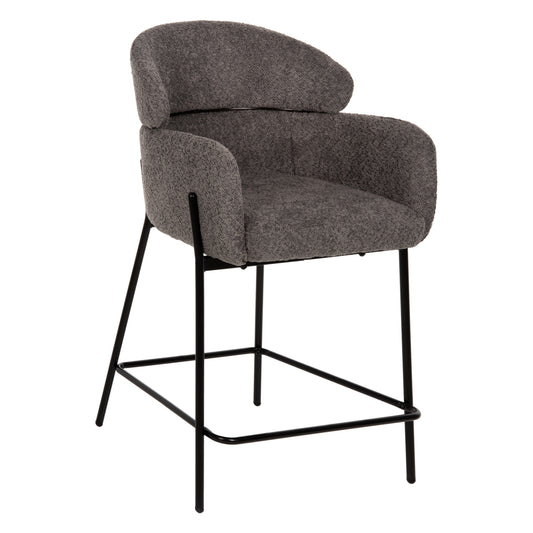 BAR STOOL MEDIUM HEIGHT WOLF HM8584.01 GREY BOUCLE FABRIC-BLACK METAL LEGS 56x56x96Hcm. image 1